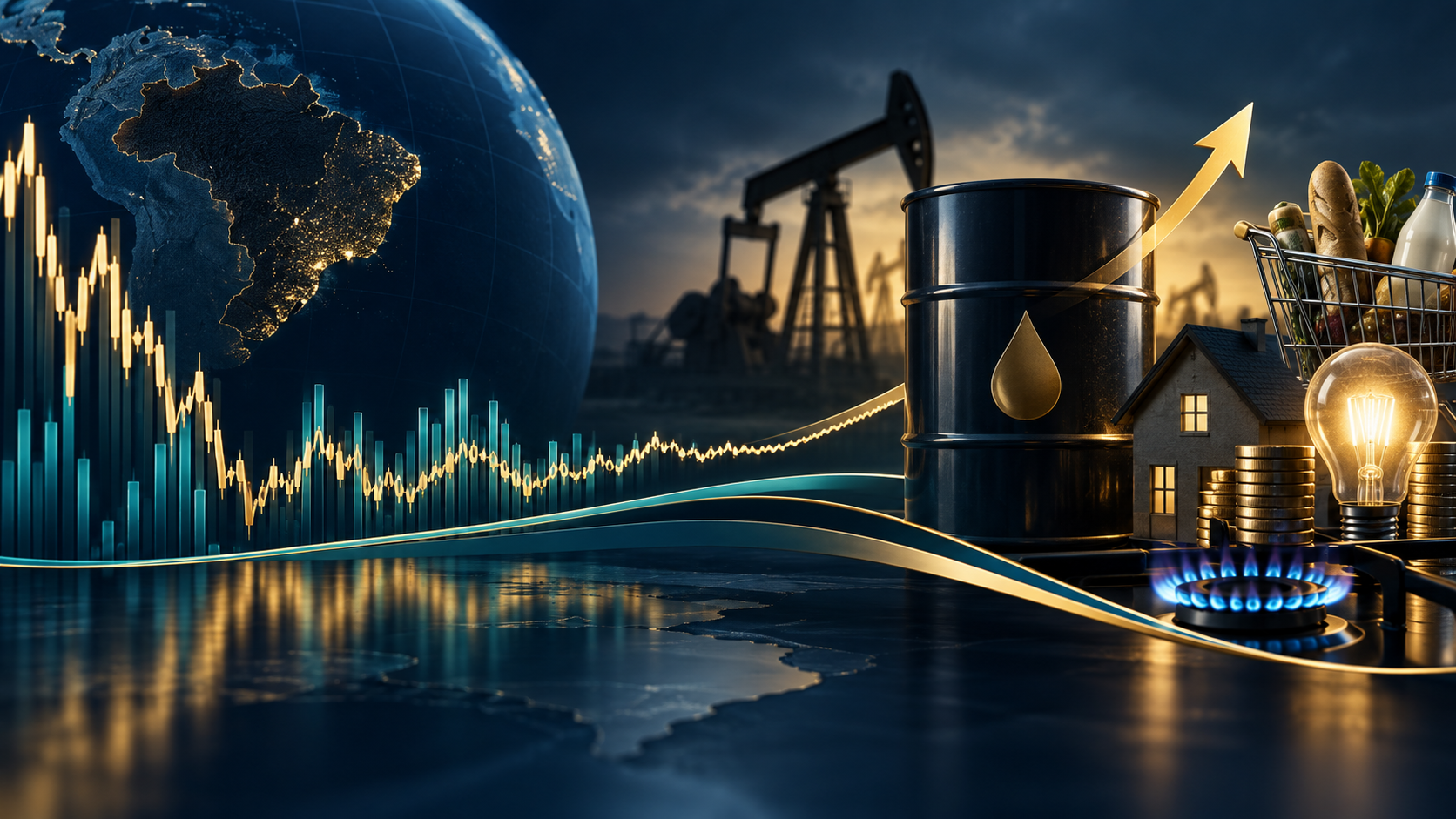 Ilustração de volatilidade de mercado e pressão dos custos de energia